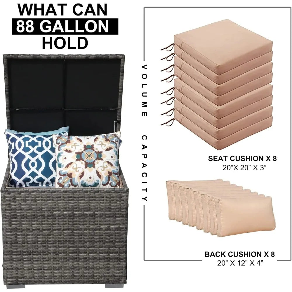 Outdoor Patio Storage Box Waterproof Wicker Storage Bin Deck Box for Cushions Garden Tools 88 Gallon