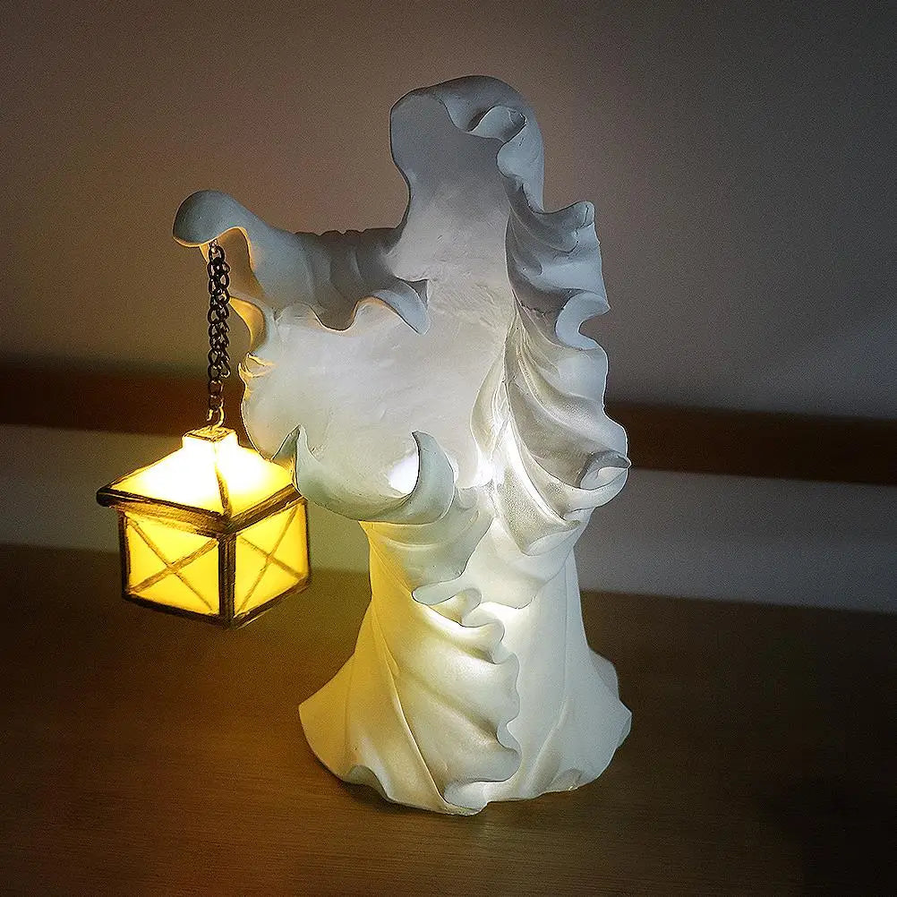 Halloween Ghost Statue Holding Lantern Resin Garden Decor