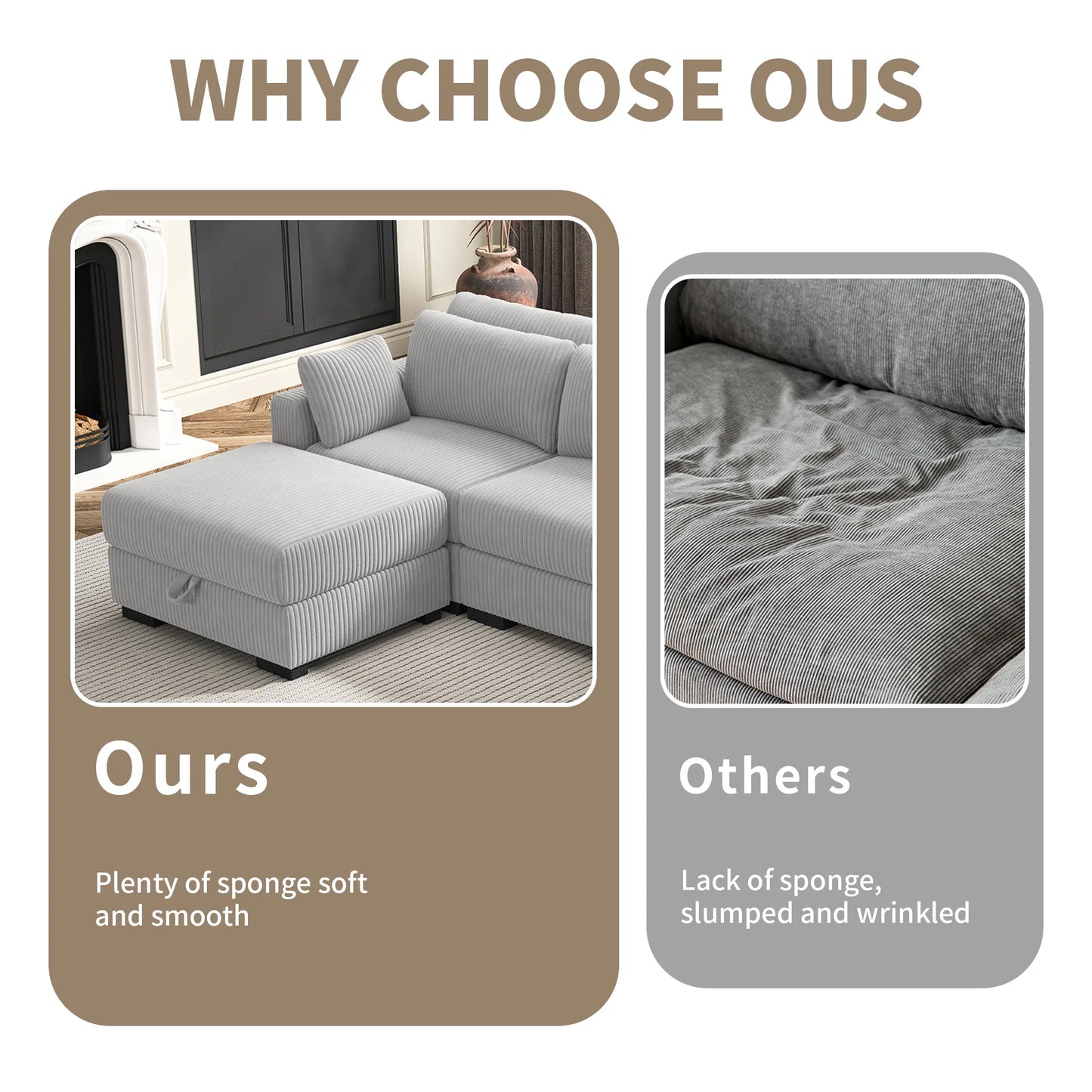 Corduroy Modular Sectional Sofa Cloud Couch 2 To 4 Seater