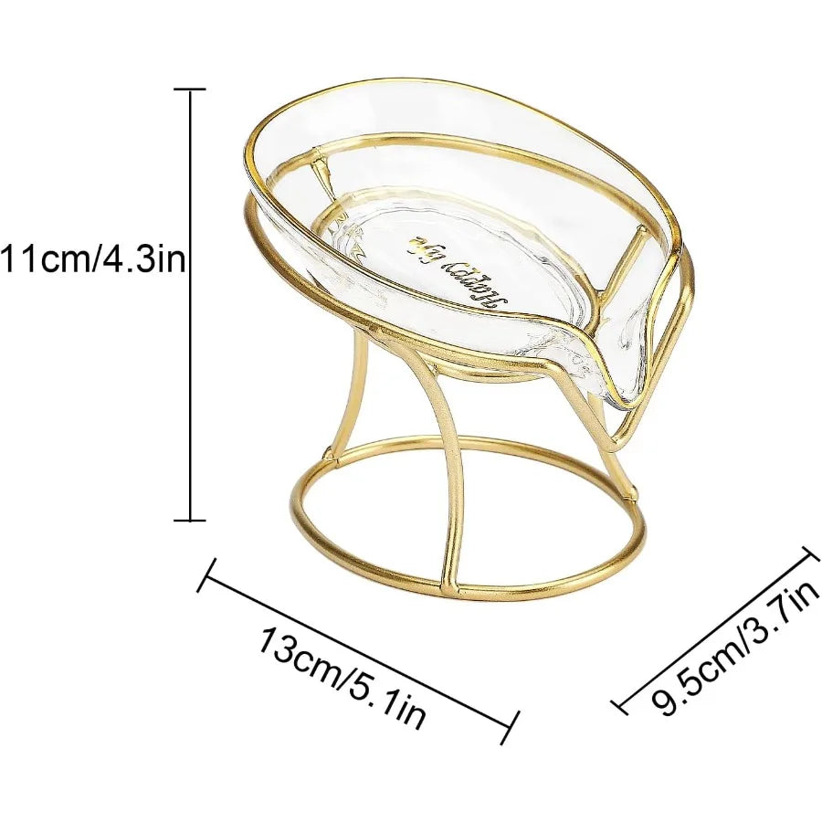 Bar Soap Holder Self Draining Dish With Gold Iron Frame