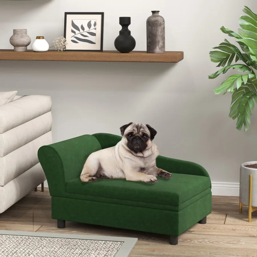 PawHut Pet Sofa Bed Couch with Storage Pet Sofa for Cats and Small Dogs Green