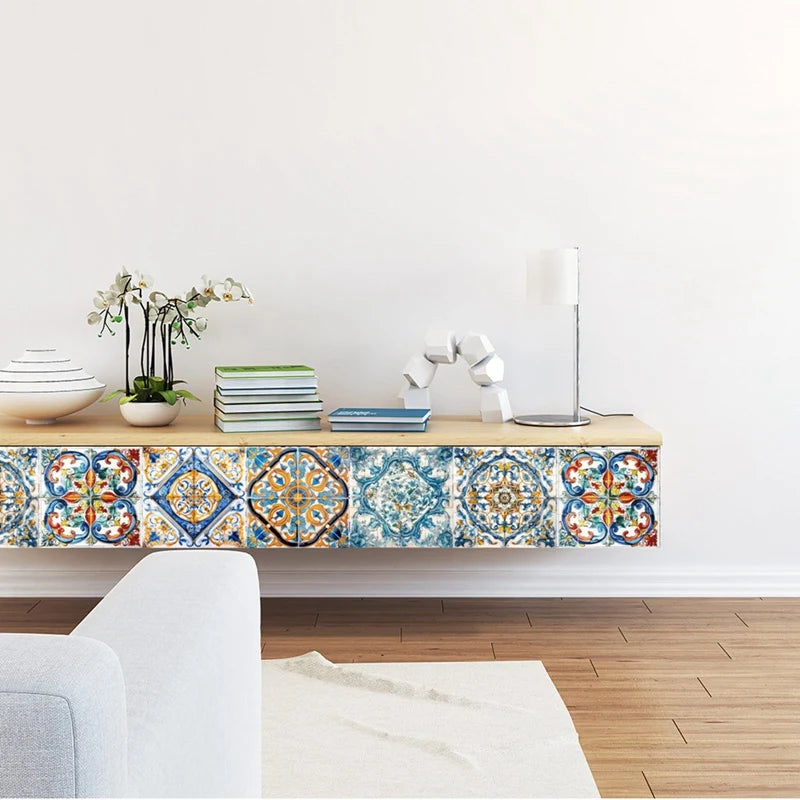 24PCS Moroccan Style Tile Sticker Traditional DIY Murals Tile Waterproof Oil Proof Removable Decals Bathroom Kitchen Backsplash