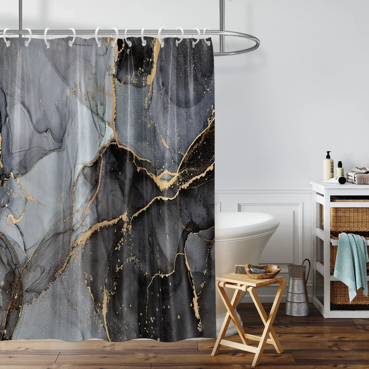 Black Marble Pattern Shower Curtain 180x180cm Mold Resistant