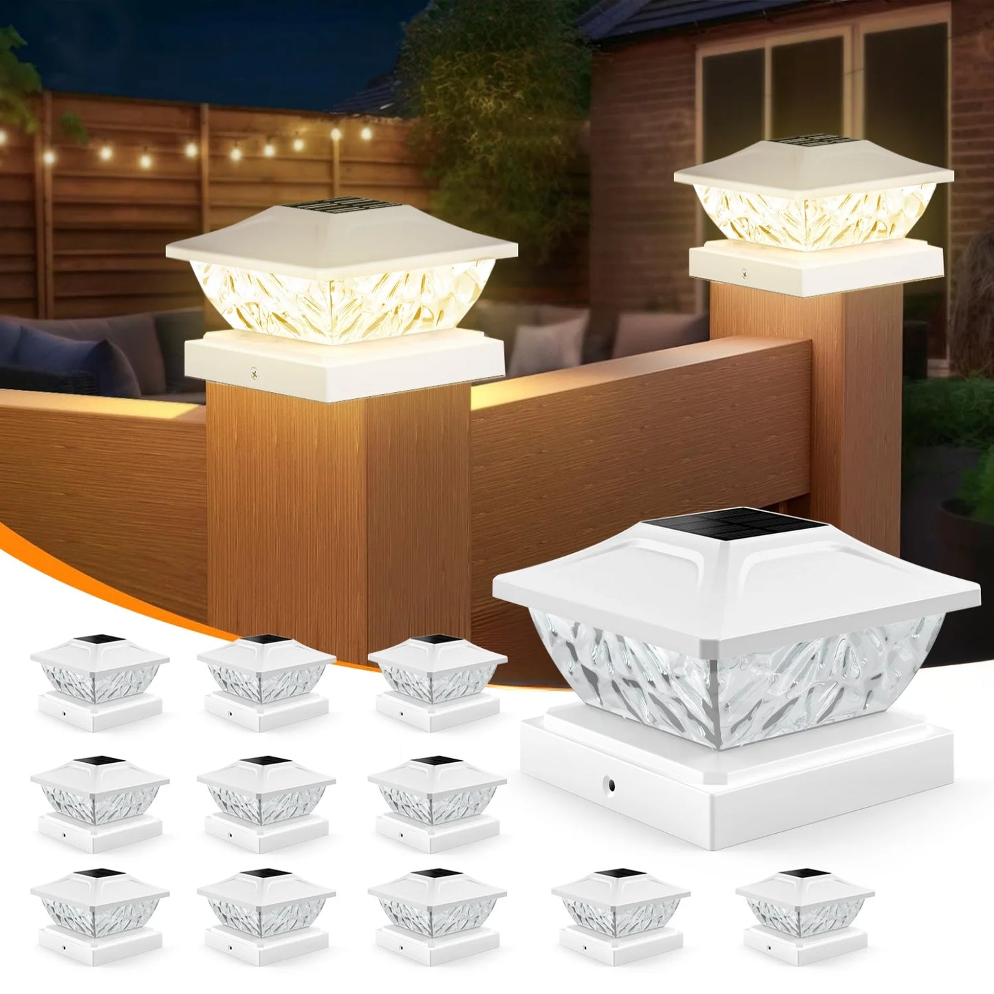 Solar Powered Post Lights Two Mode Bright White 4X4 Posts