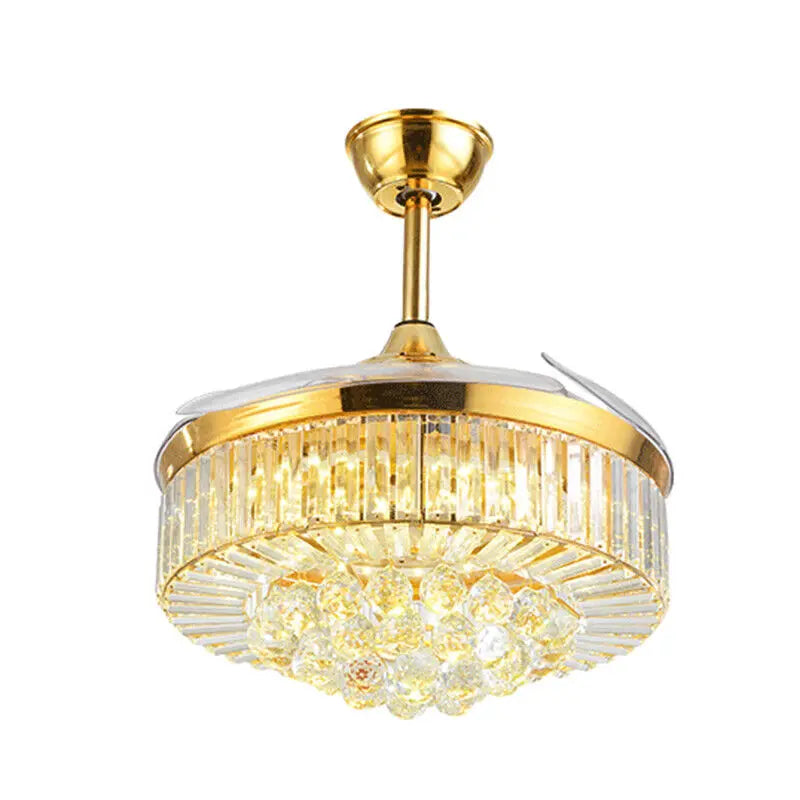 Invisible LED Ceiling Fan With Remote Crystal Chandelier