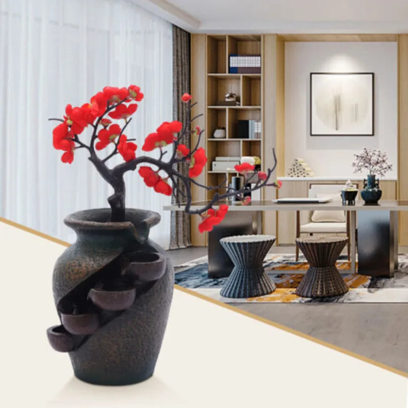 Flower Vase Waterfall Luxury Desk Accessories Indoor Water Fountain Desktop Office Decoration Figurines Aesthetic Room Decor