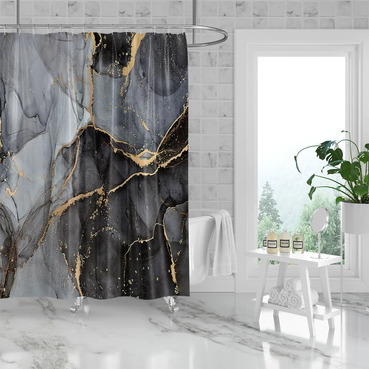 Black Marble Pattern Shower Curtain 180x180cm Mold Resistant