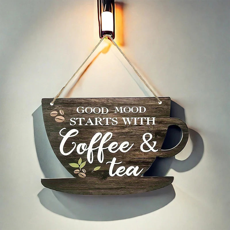 Rustic Coffee Tea Wooden Signs for Kitchen Wall Decor