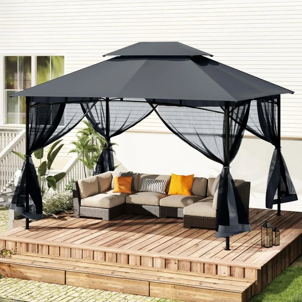 Patio Gazebo with Ventilated Double Roof & Mosquito Netting – Metal Frame & Soft Top Canopy for Backyard Use
