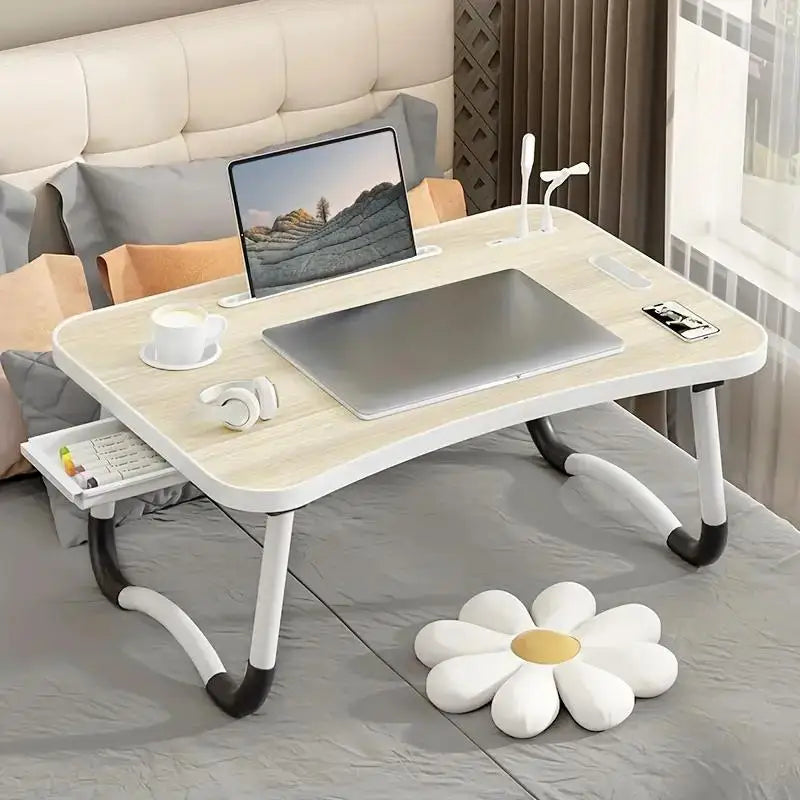 Foldable Laptop Desk With Usb Light Tablet Slot Cup Holder