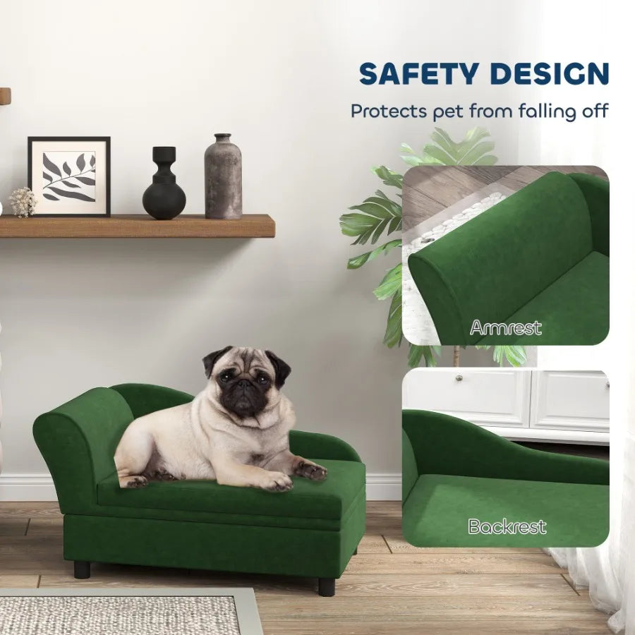 PawHut Pet Sofa Bed Couch with Storage Pet Sofa for Cats and Small Dogs Green