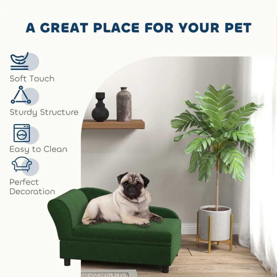 PawHut Pet Sofa Bed Couch with Storage Pet Sofa for Cats and Small Dogs Green