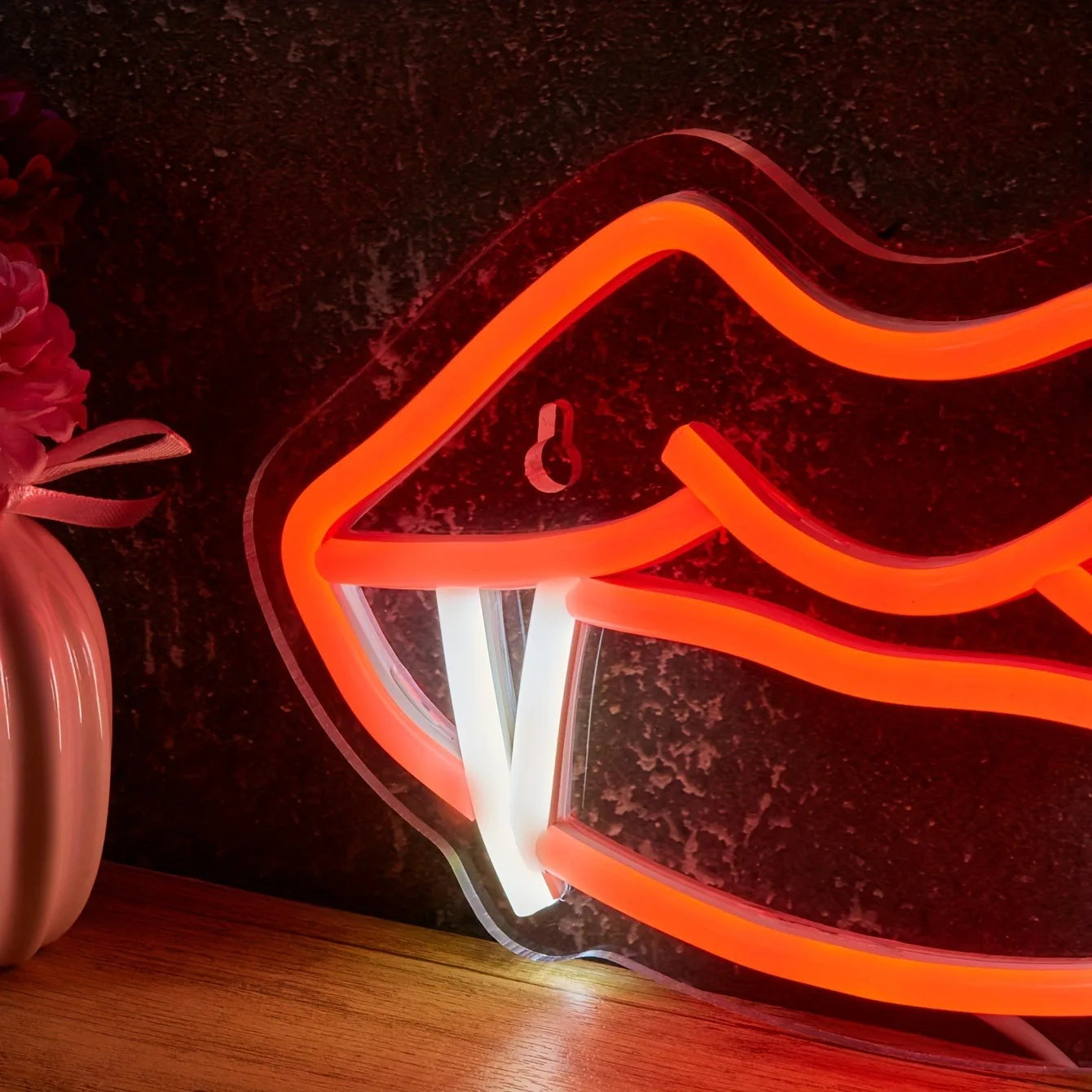 Neon Vampire Teeth Lips Logo LED Wall Sconce Gothic Light