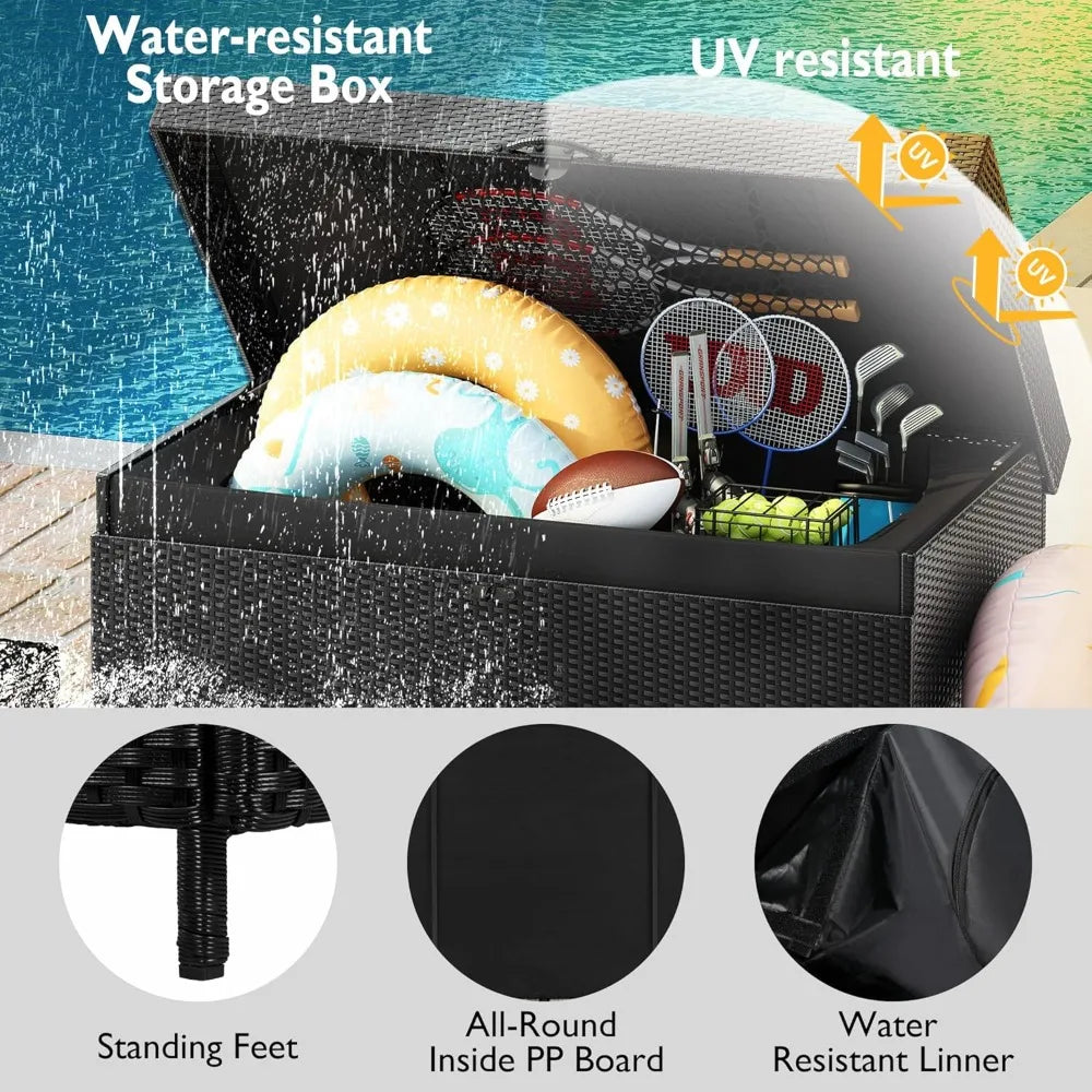 230 Gallon Outdoor Storage Box with Wheels Patio Wicker Deck Box for Furniture Cushions and Garden Tools