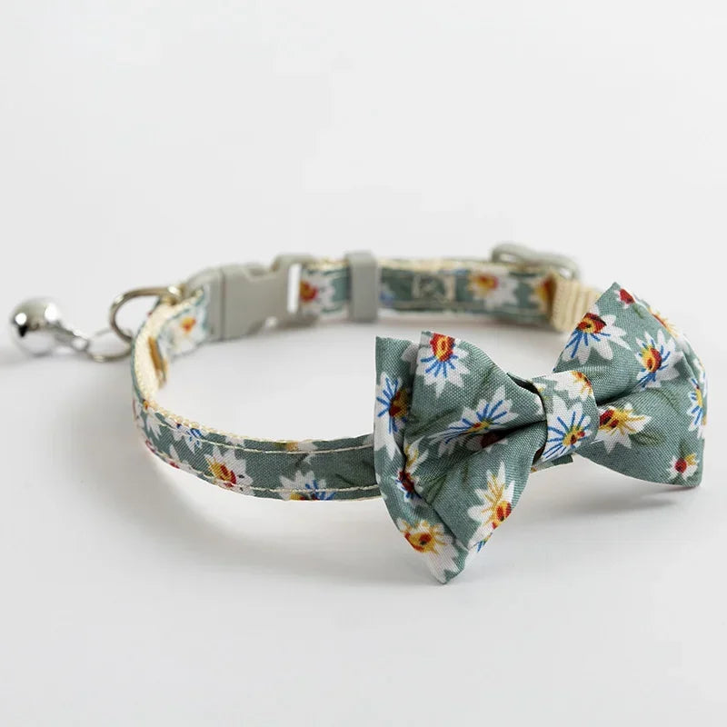 Dog Pink Cat Blue Neck Collar Bowknot Tie Print Cotton Fabric Sunflower Small Pet Daisy Bow