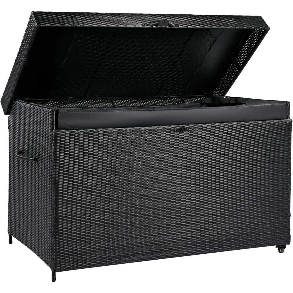 230 Gallon Outdoor Storage Box with Wheels Patio Wicker Deck Box for Furniture Cushions and Garden Tools