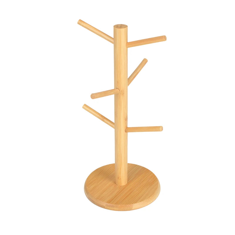 Bamboo Mug Hanging Display Rack With 6 Hooks Tree Shape