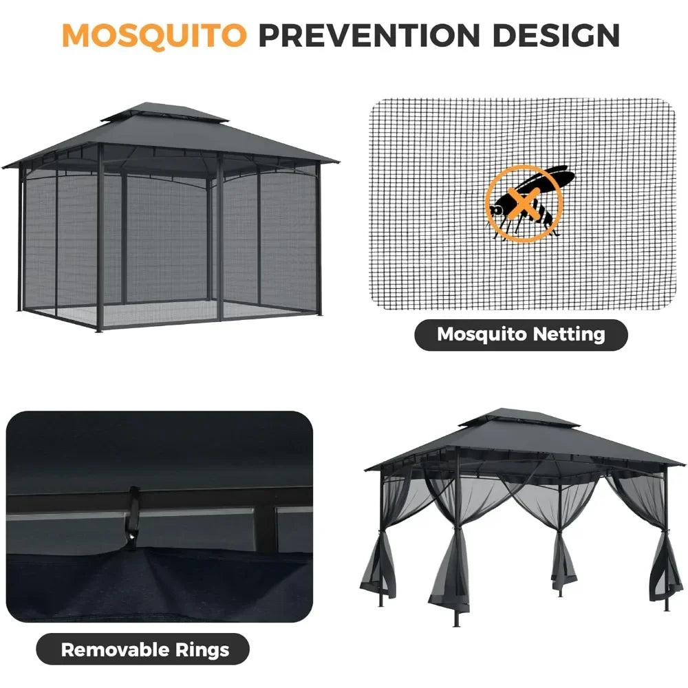 Patio Gazebo with Ventilated Double Roof & Mosquito Netting – Metal Frame & Soft Top Canopy for Backyard Use