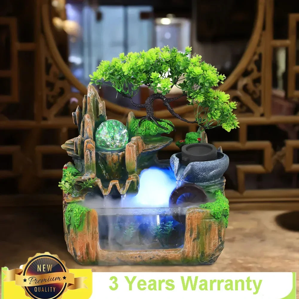 Bymaocar Small Rockery Water Fountain Beautiful Office Decor with LED Lamp Light Atomization Effect for Living Room / Bedroom