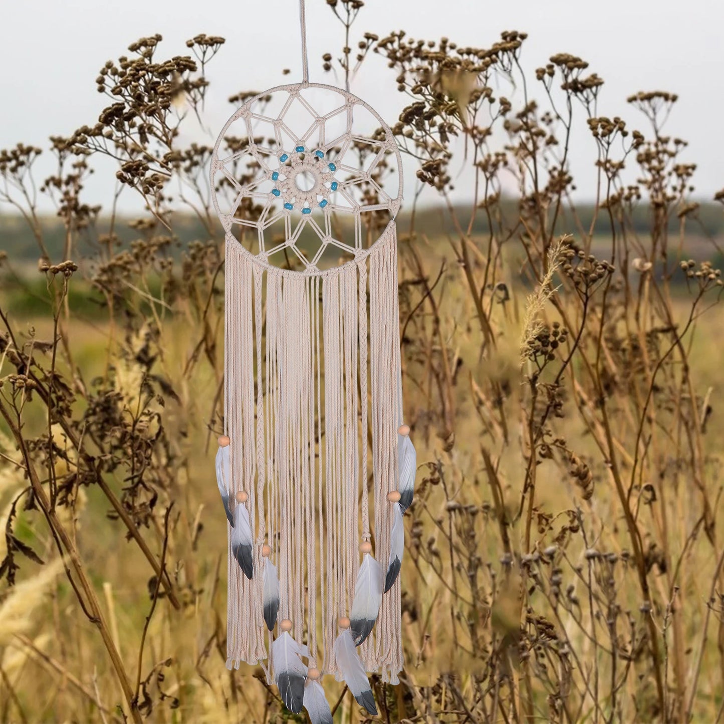 Handmade Hanging Tapestry 30CM Round Feather Wall Pendant for Study Girl Room Wedding Decorations
