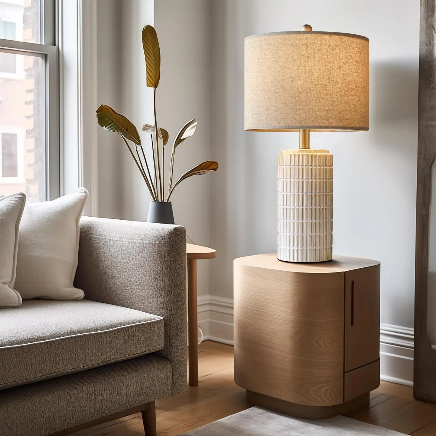 23 Inch Modern Ceramic Table Lamp Set of 2 White Lamps