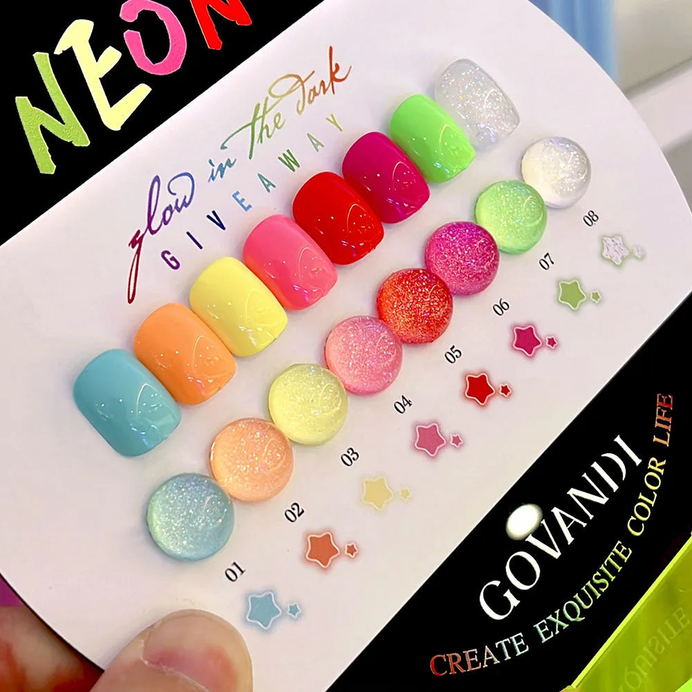 Fluorescent Glow In Dark Gel Nail Polish Set With Color Display Neon UV LED Nails Gel Soak Off Gel Varnish Luminous Nail Art Gel