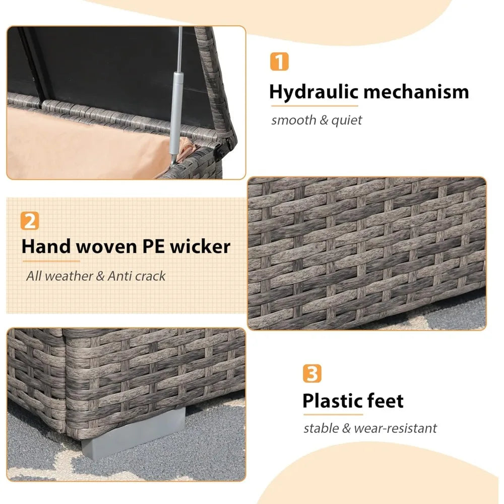 Outdoor Patio Storage Box Waterproof Wicker Storage Bin Deck Box for Cushions Garden Tools 88 Gallon