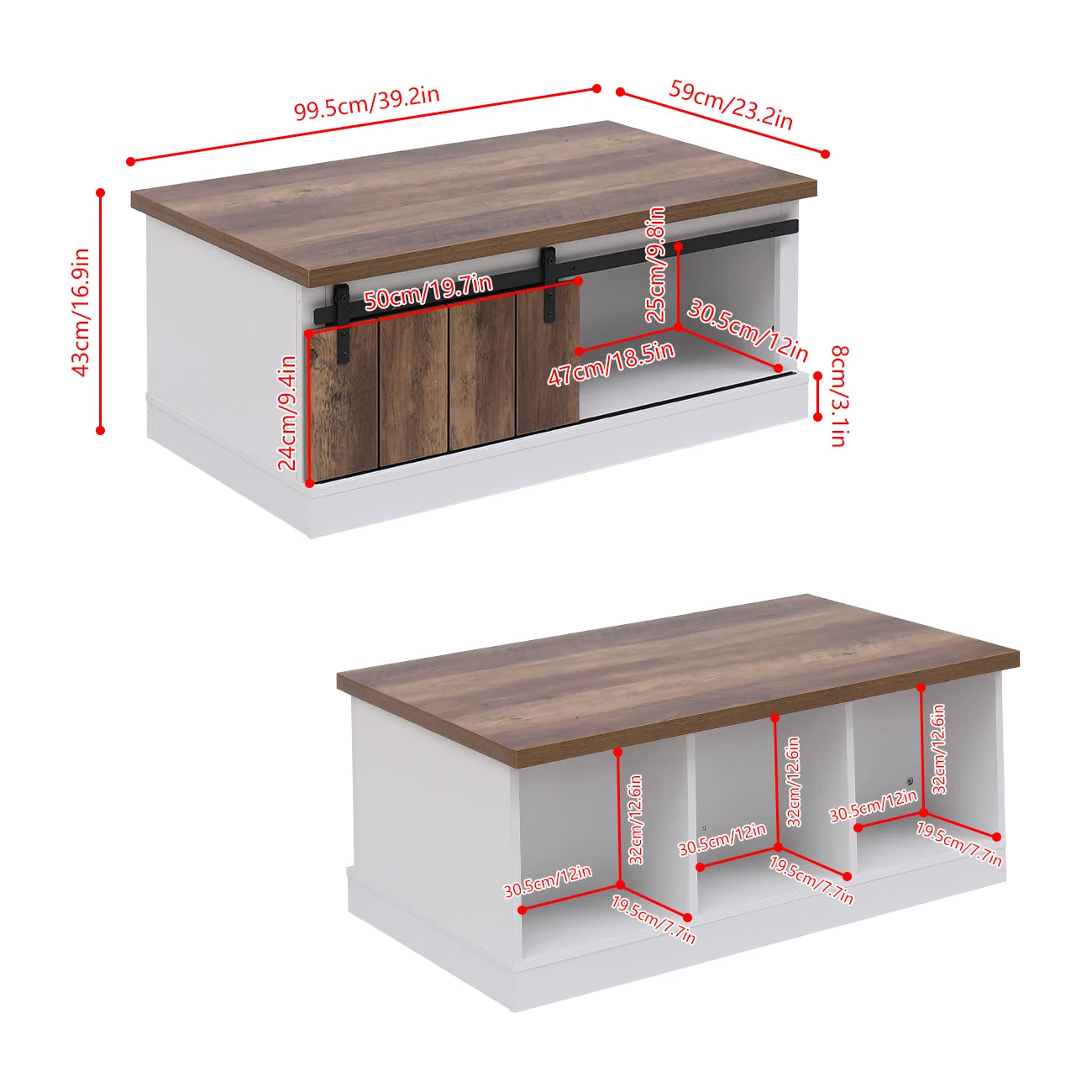 Farmhouse Coffee Table With Storage And Sliding Barn Doors