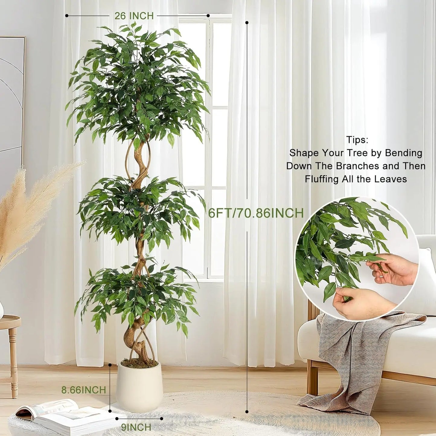 Ficus Tree Artificial Indoor Plant In White Pot 4ft 5ft 6ft