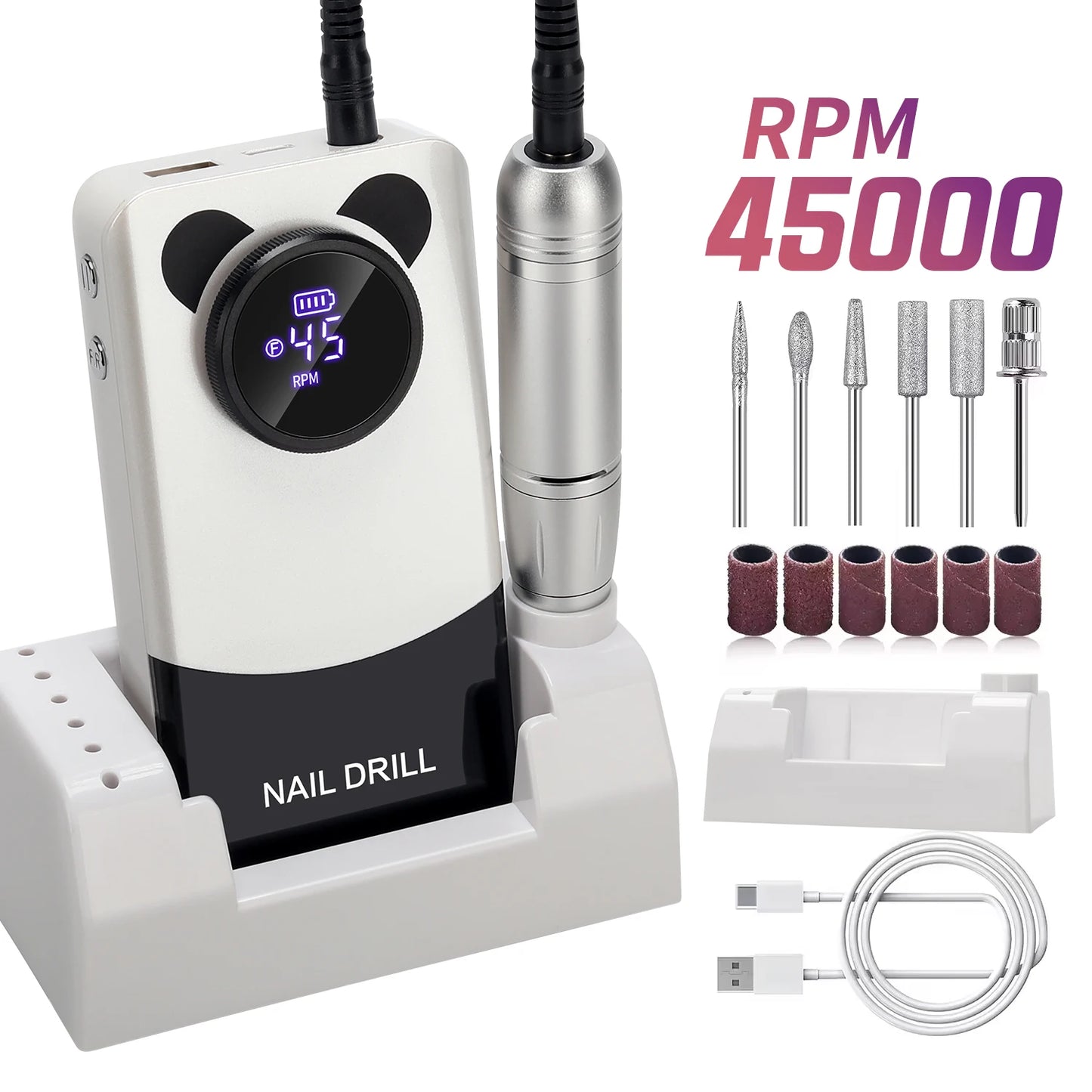 High Speed 45000RPM Professional Nail Drill Machine Rechargeable Low Noise Nail Sander File For Manicure Home Salon Tool