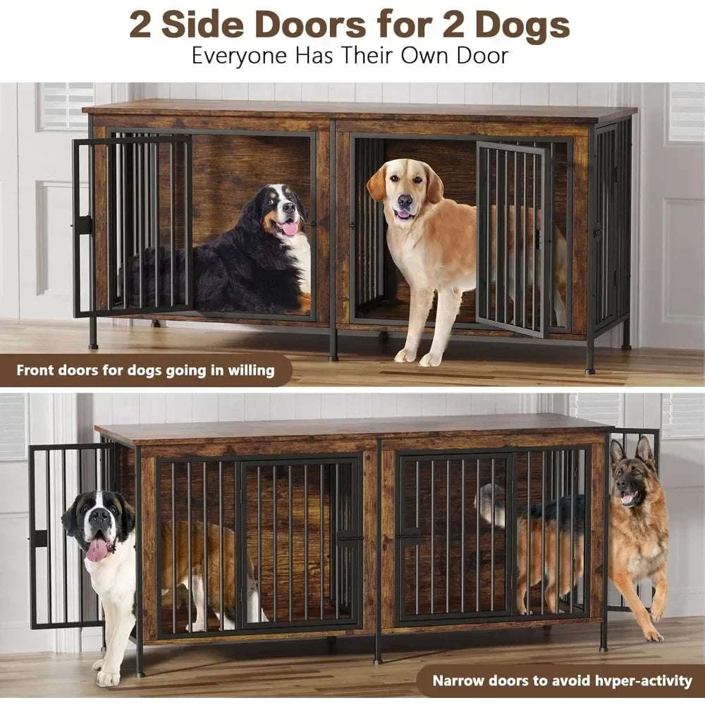 78 Inch Dog Cage Furniture for Two Dogs Extra Large Double Dog Crate for Large Breeds