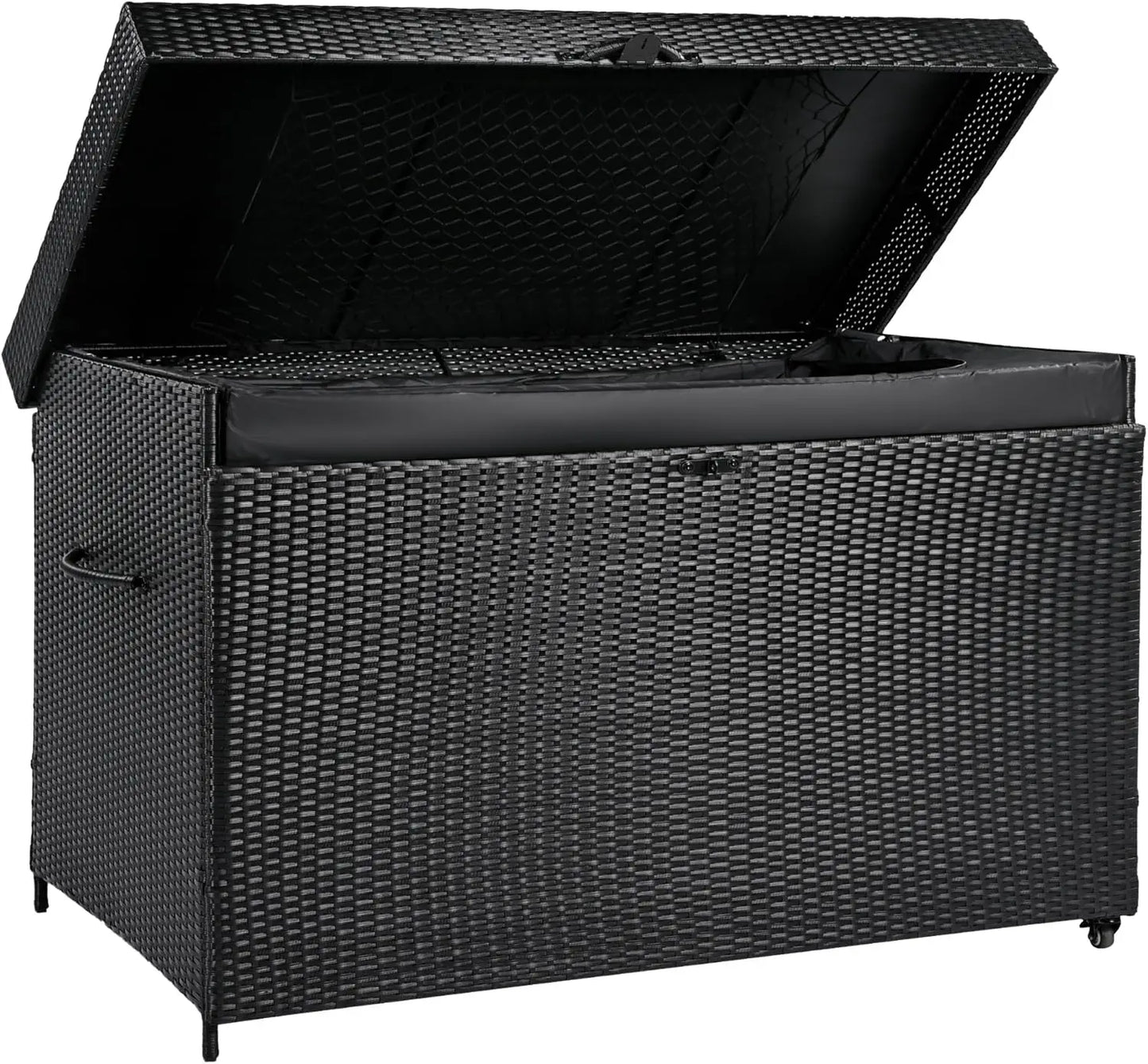 230 Gallon Outdoor Storage Box with Wheels Patio Wicker Deck Box for Furniture Cushions and Garden Tools