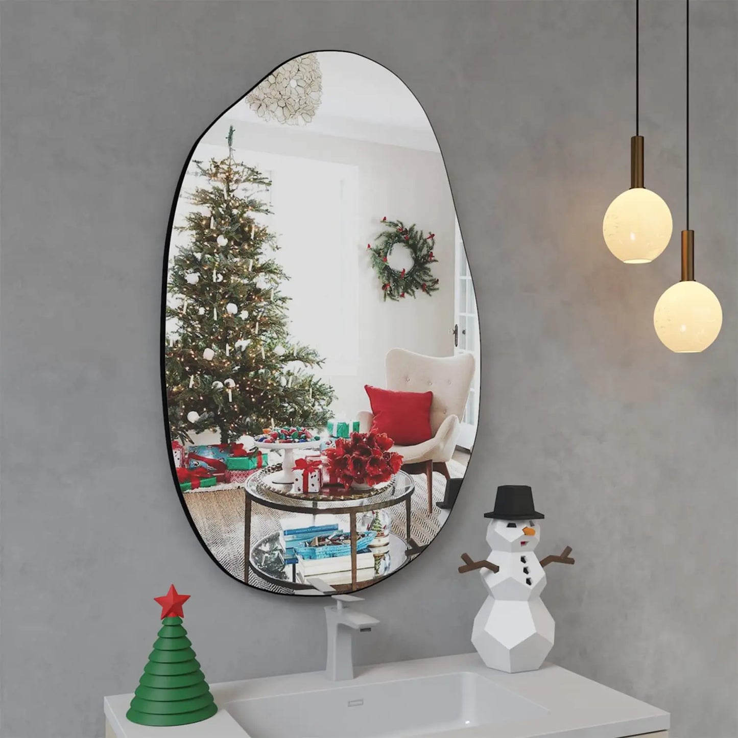 CASSILANDO Irregular Wall Mirror, Asymmetrical Mirror Wall Mounted, Unique Vanity Mirror,Shaped Dressing Mirror Decorative for L