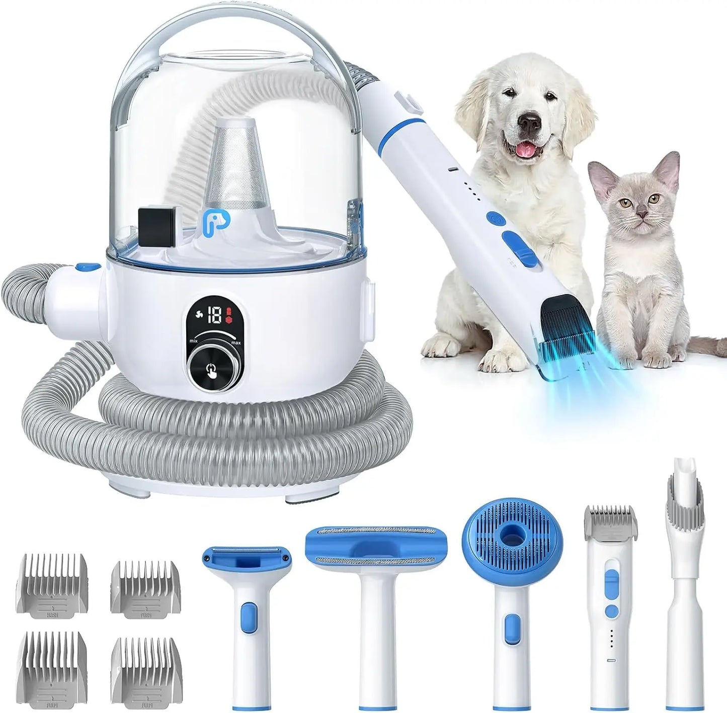 Pet Grooming Vacuum Kit 5 in 1 High Power Grooming Kit with 2.0L Dust Cup for Shedding Dogs and Cats Low Noise Hair Remover