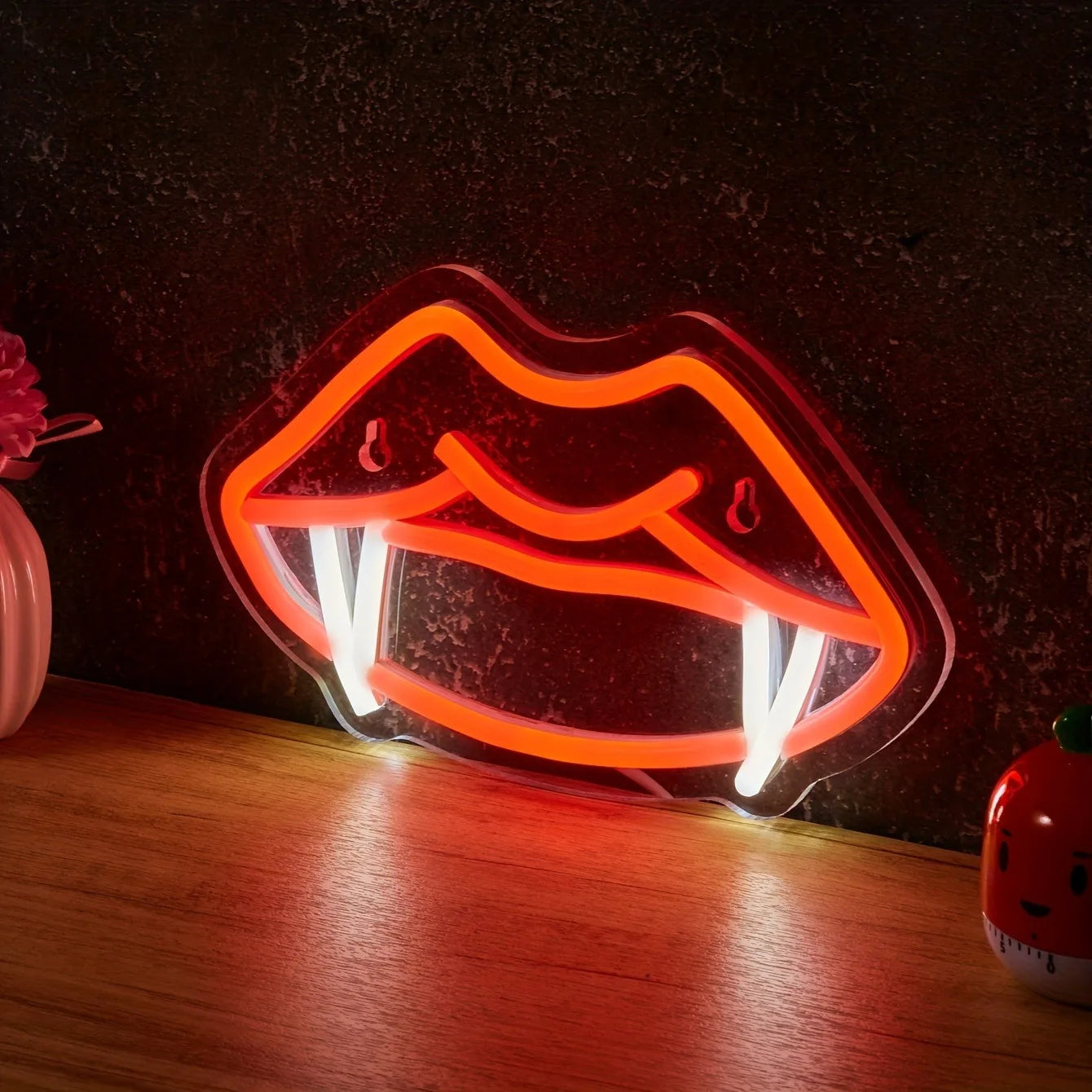 Neon Vampire Teeth Lips Logo LED Wall Sconce Gothic Light