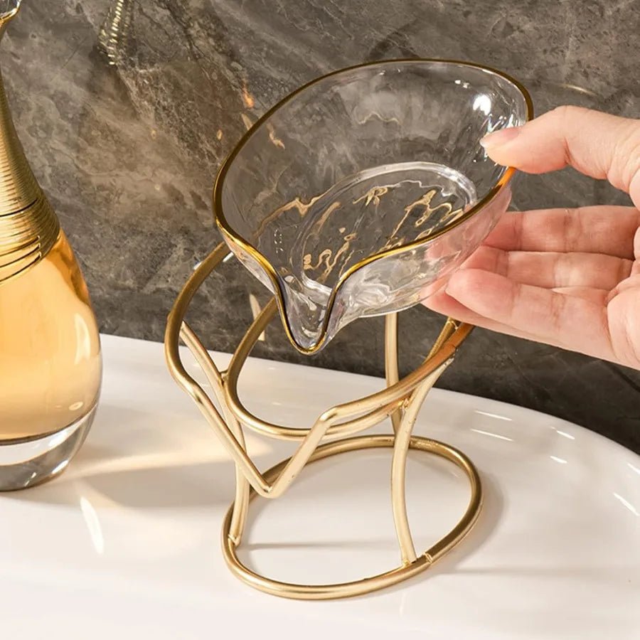Bar Soap Holder Self Draining Dish With Gold Iron Frame