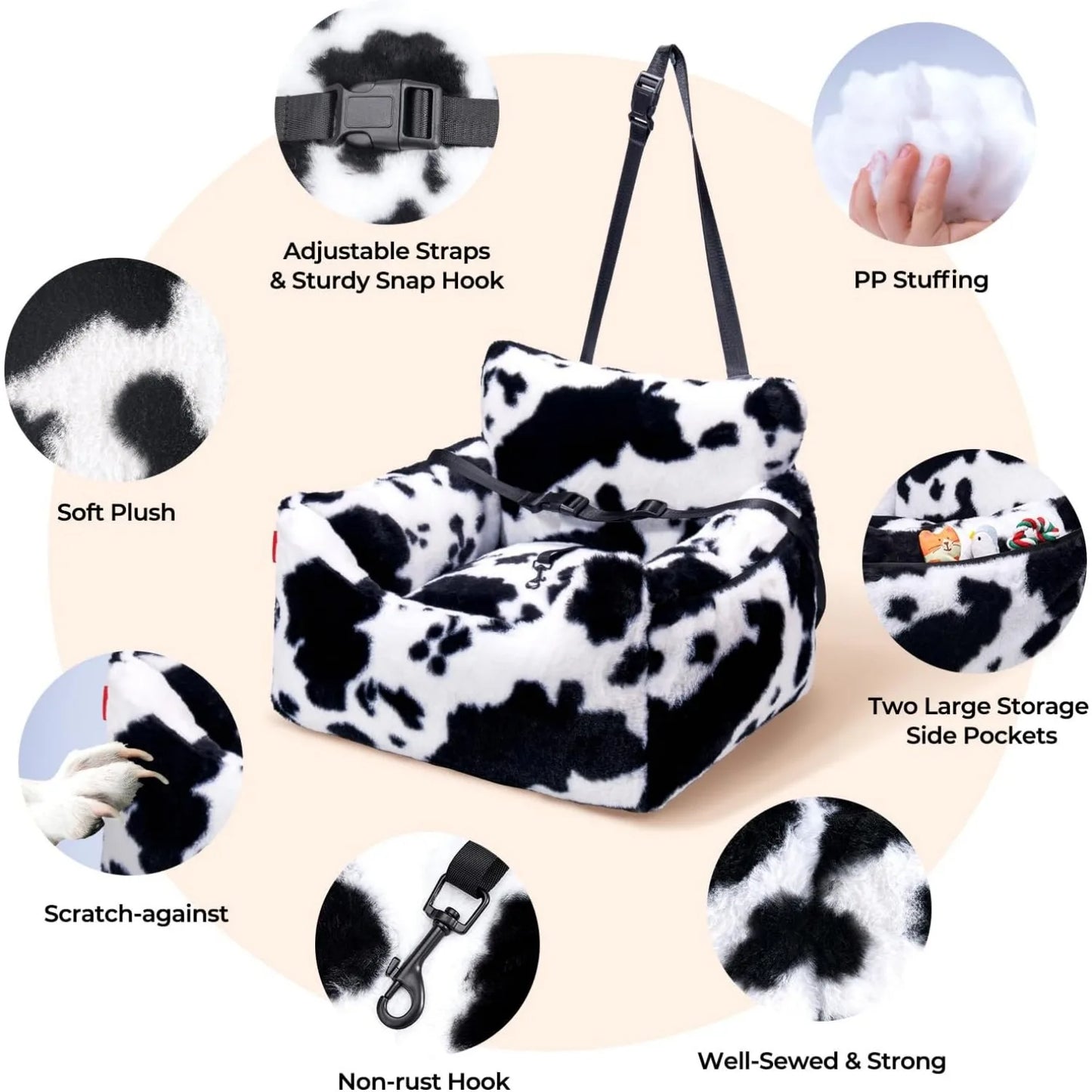 Dog Car Seat for Small Dogs Detachable and Washable Cat Car Seats Under 25 Pounds Soft Pet Booster Seats with Storage Pockets
