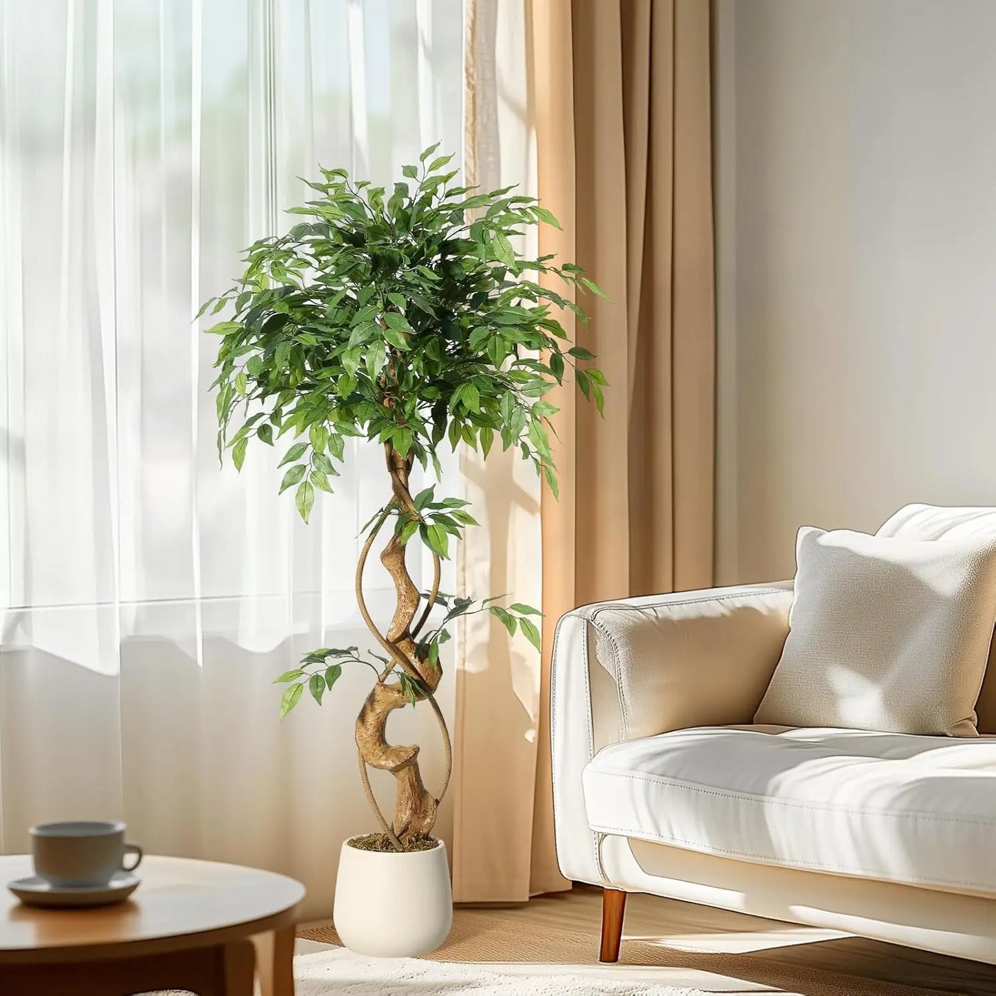 Ficus Tree Artificial Indoor Plant In White Pot 4ft 5ft 6ft
