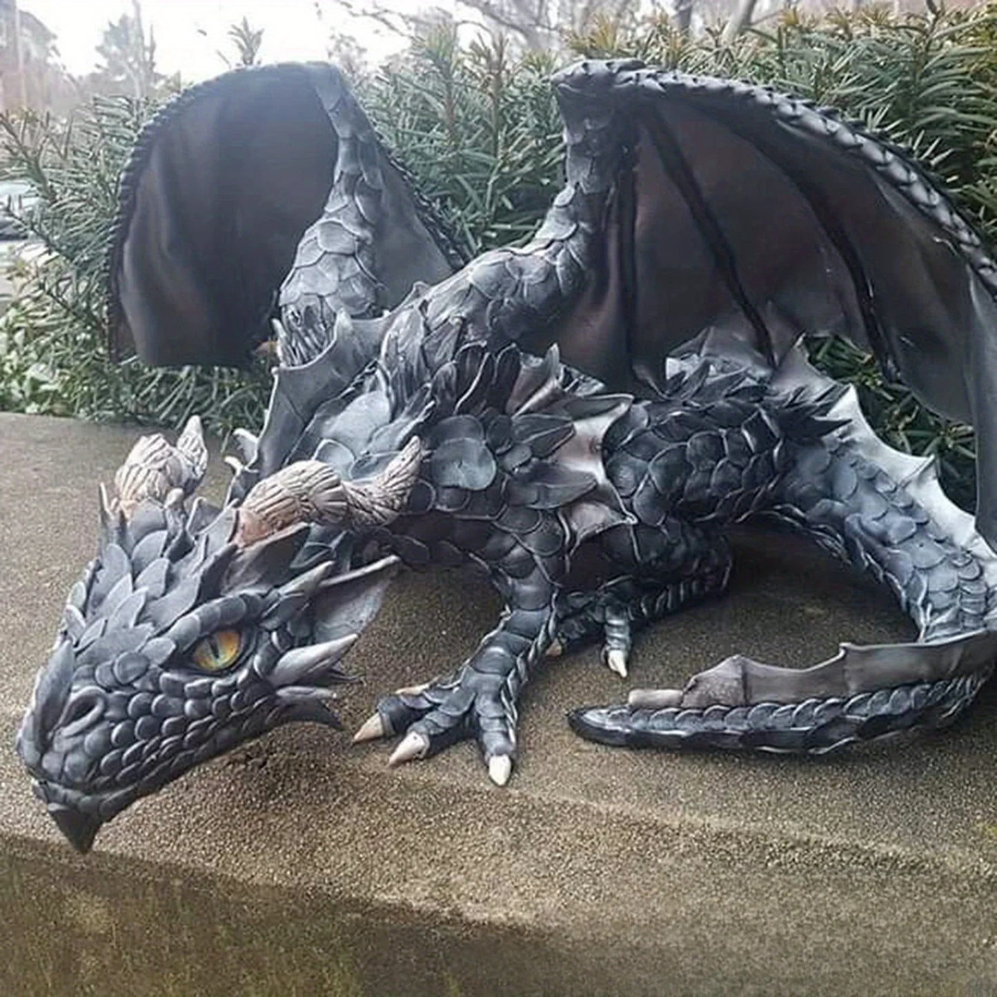 Black Dragon Resin Statue Gothic Dragon Garden Decor