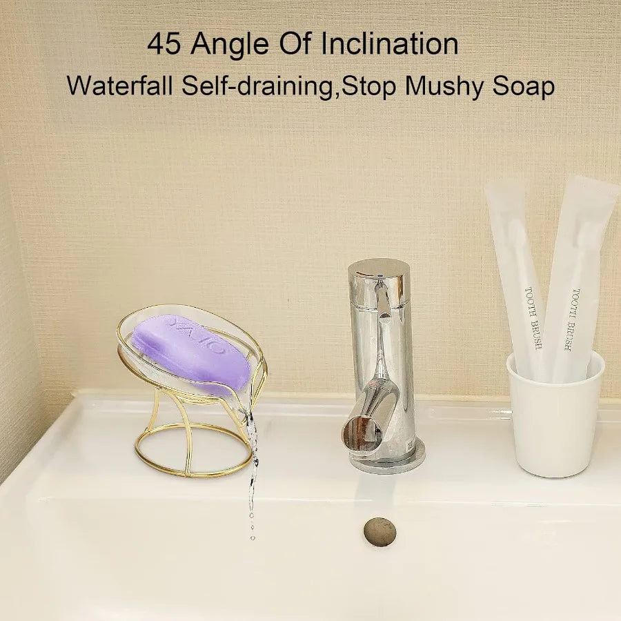 Bar Soap Holder Self Draining Dish With Gold Iron Frame