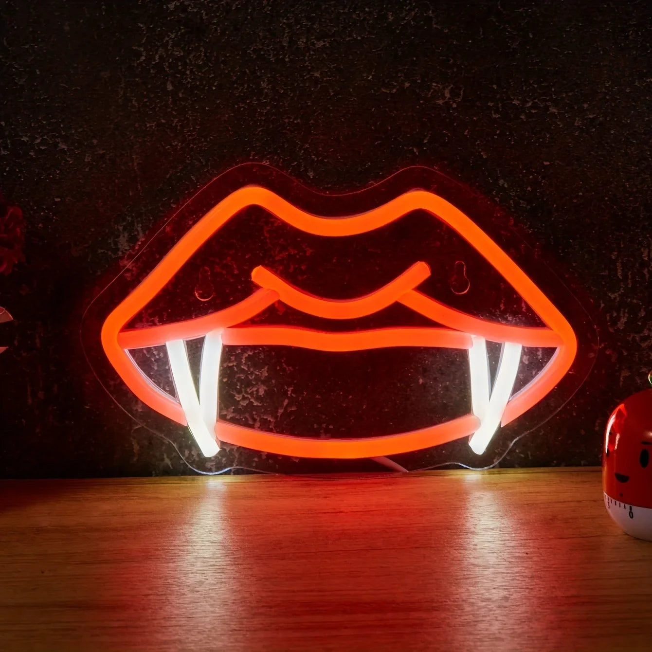Neon Vampire Teeth Lips Logo LED Wall Sconce Gothic Light