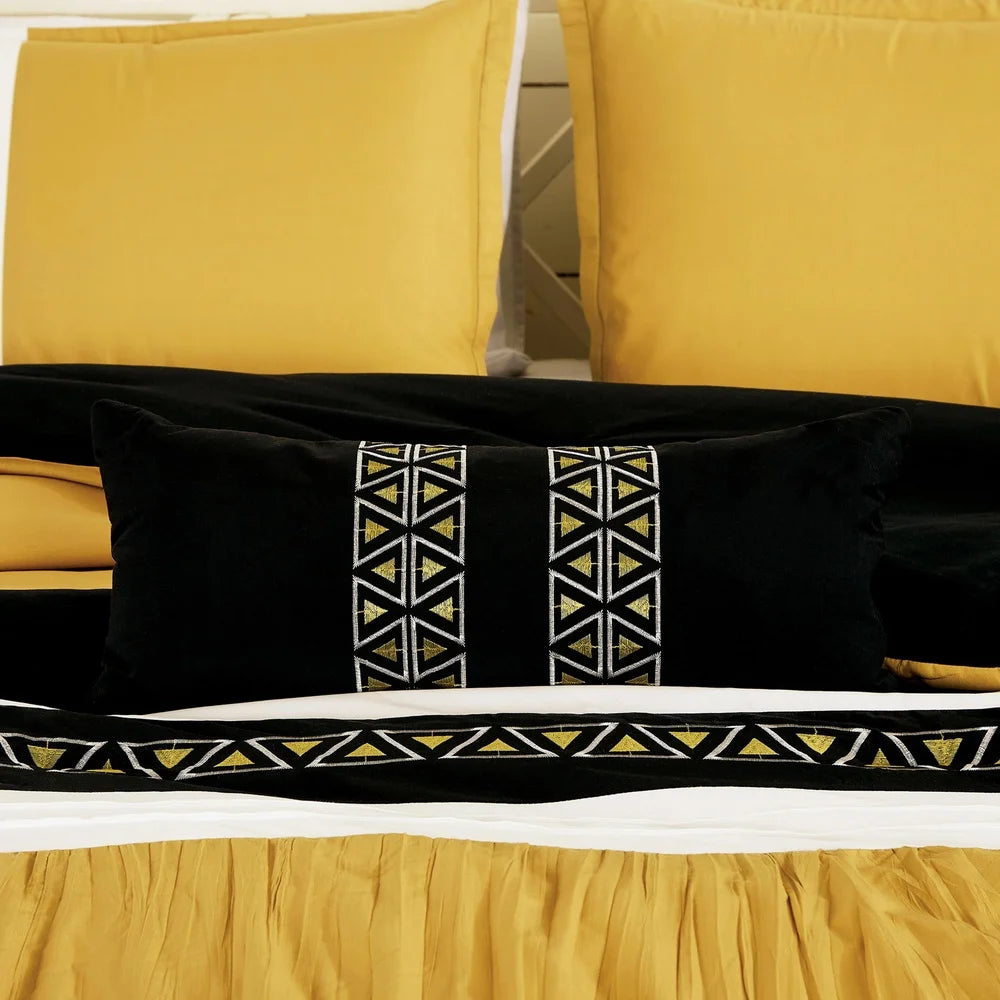 Luxurious 7 Piece Yellow Embroidered Queen Bedding Set