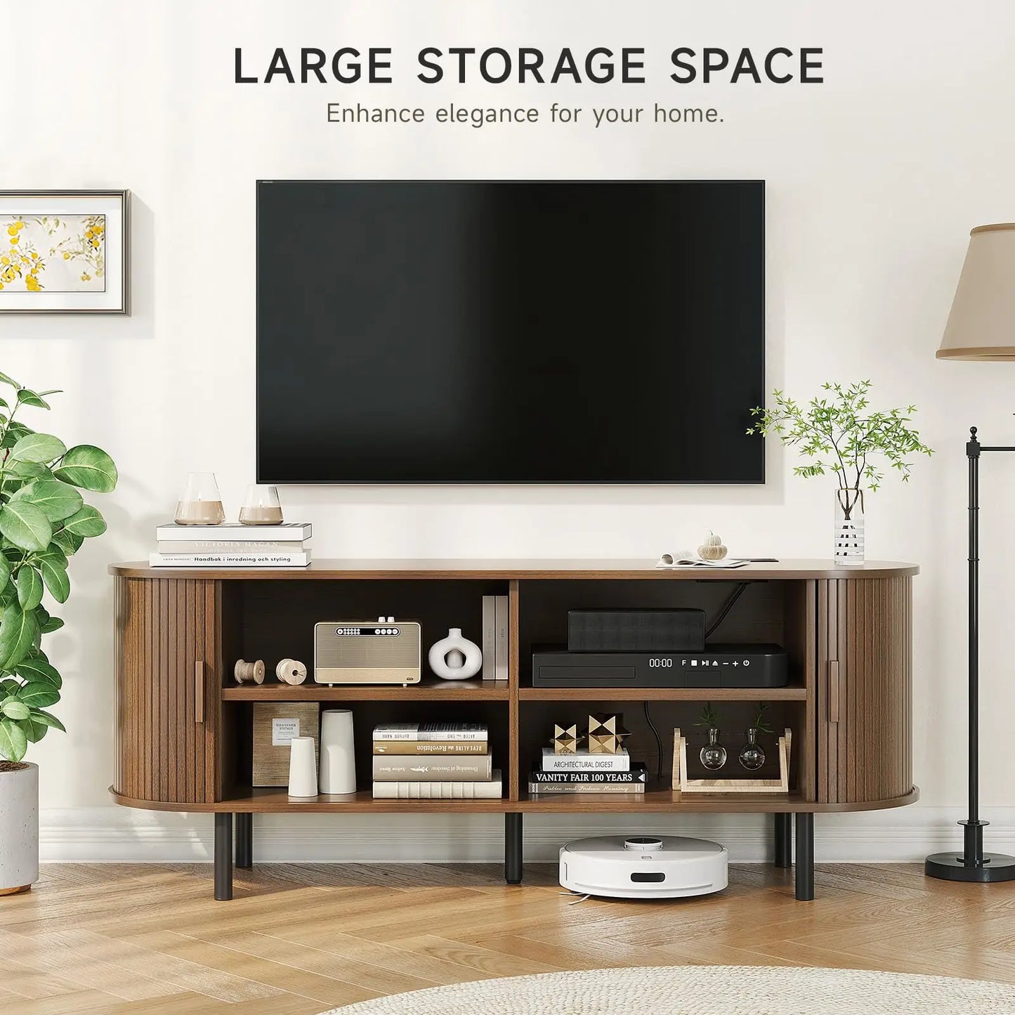 TV Stand With Power Outlet 60 To 70 Inch TVs With Doors