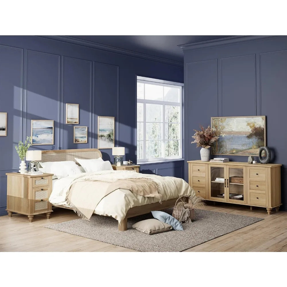 Duo Pack Charging End Tables With Storage Rattan Nightstand