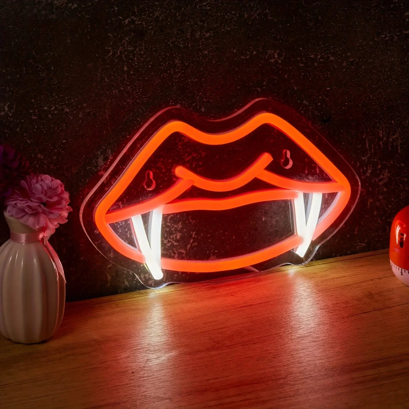 Neon Vampire Teeth Lips Logo LED Wall Sconce Gothic Light