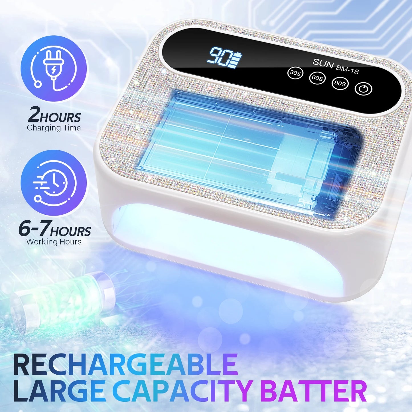Rechargeable 168W Nail Dryer Lamp With Rhinestones Wireless 42LEDS Gel Polish Drying Machine Manicure Cordless UV LED Nail Lamp
