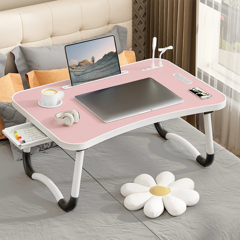 Foldable Laptop Desk With Usb Light Tablet Slot Cup Holder