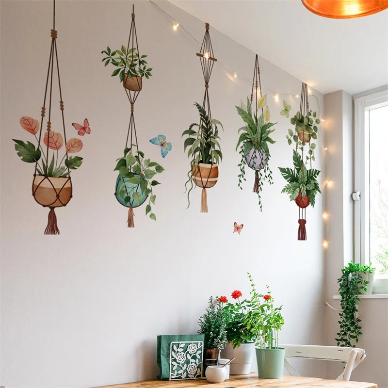 Green Leaf Garland Wall Decal Botanical Nature Inspired Home Decor Hanging Plant Wall Art for Spring and Summer