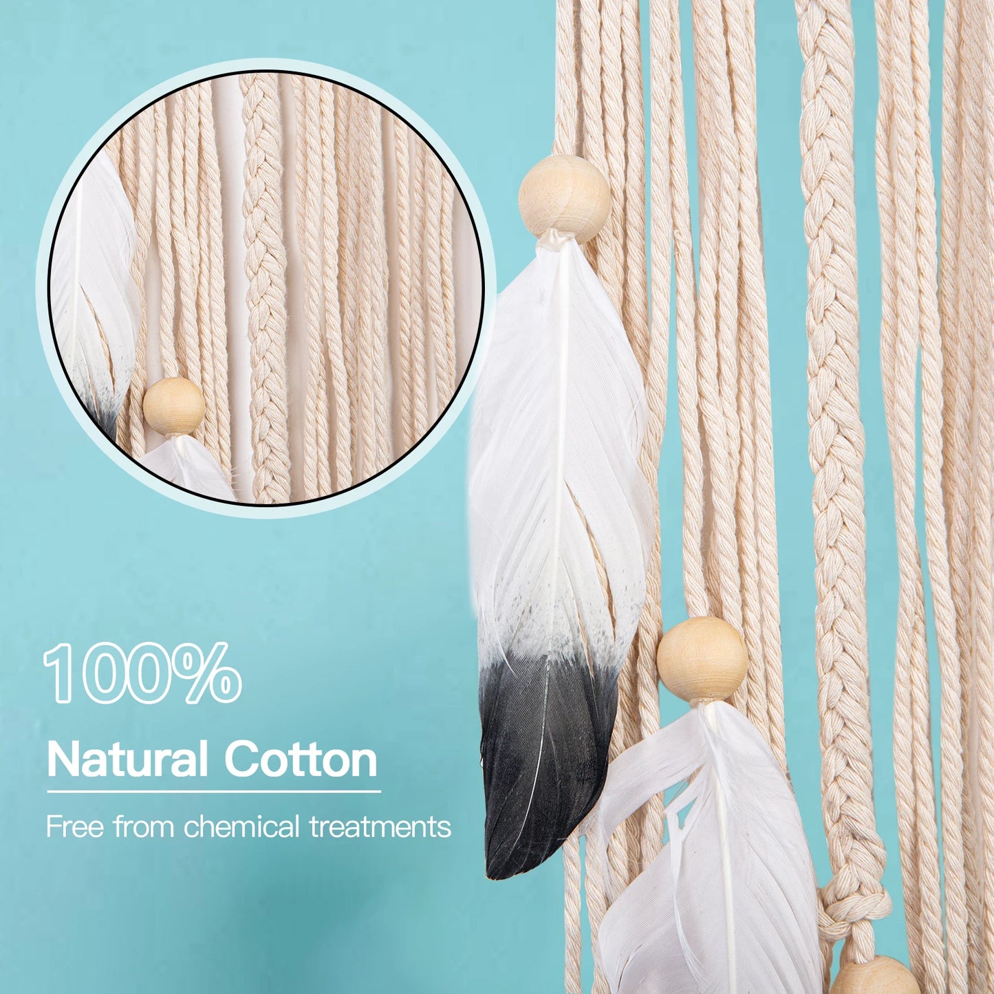 Handmade Hanging Tapestry 30CM Round Feather Wall Pendant for Study Girl Room Wedding Decorations