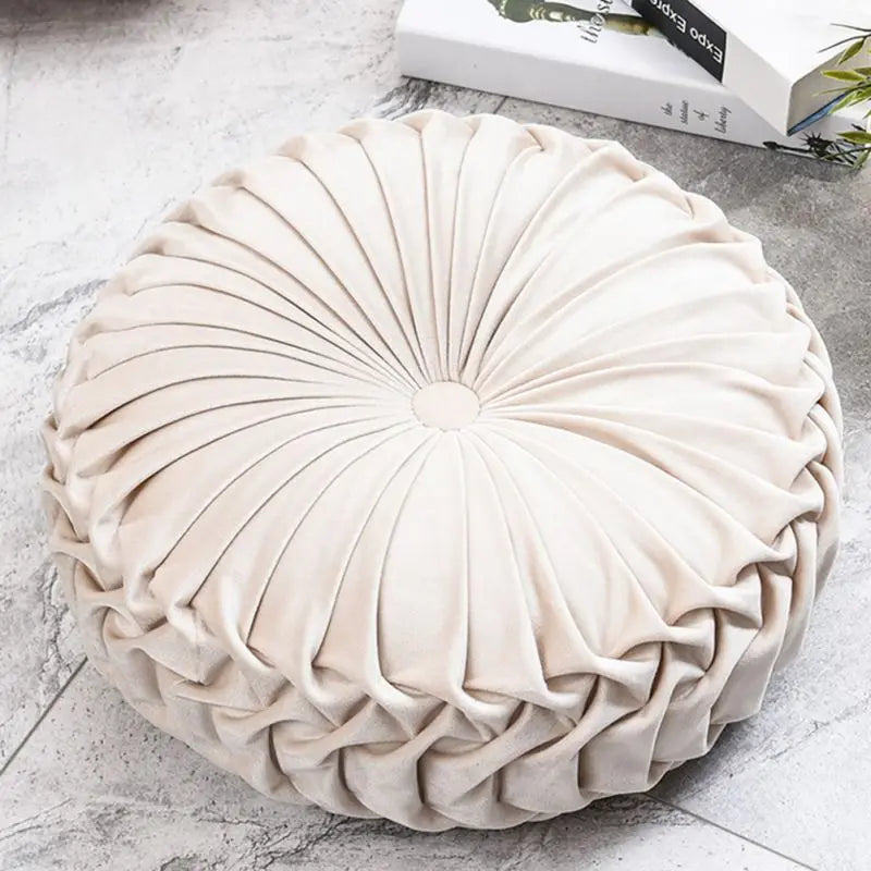 38cm Round Pleated Throw Pillow Soft Velvet Cushion Floor Pillows for Living Room Chair Couch Sofa Decorative Pillows For Bed